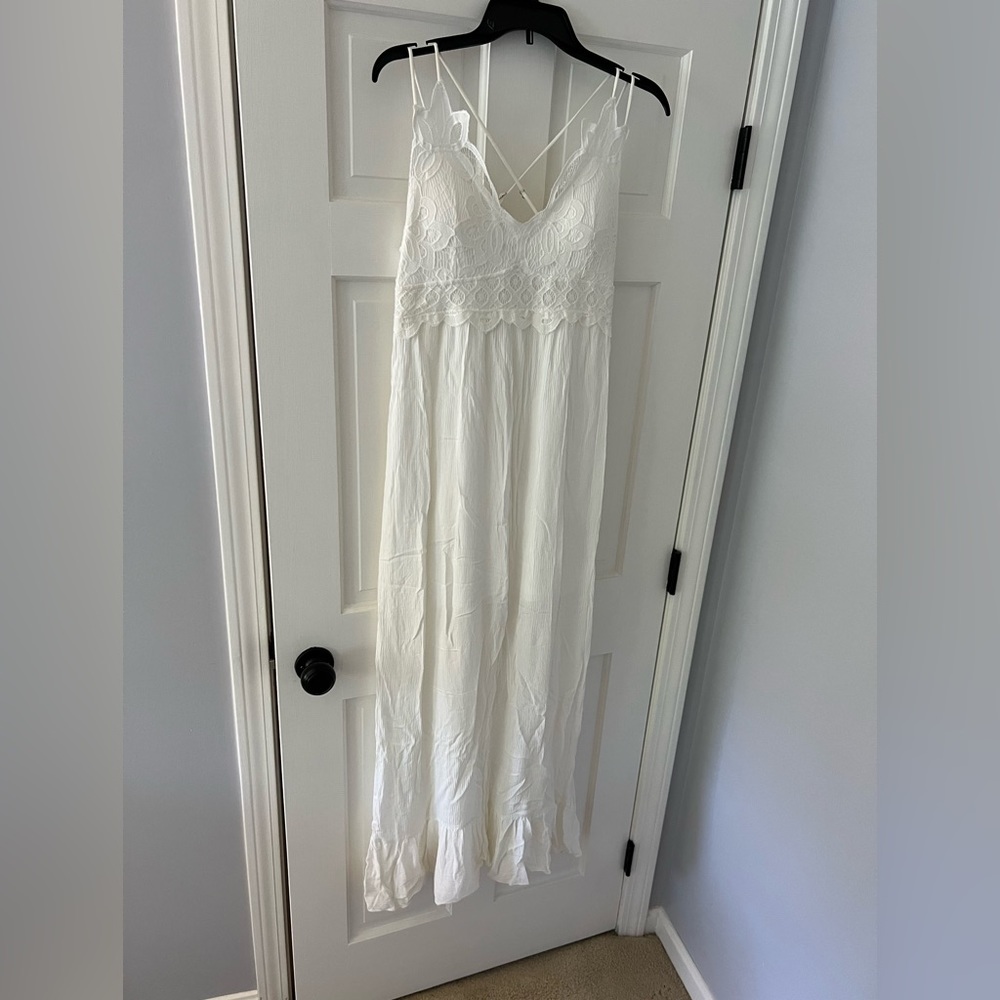 White Midi lace top dress- Large